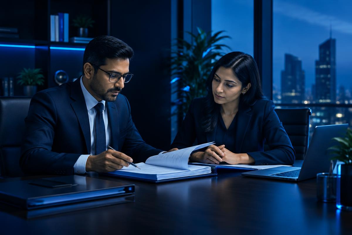 Tax advisors reviewing compliance documents