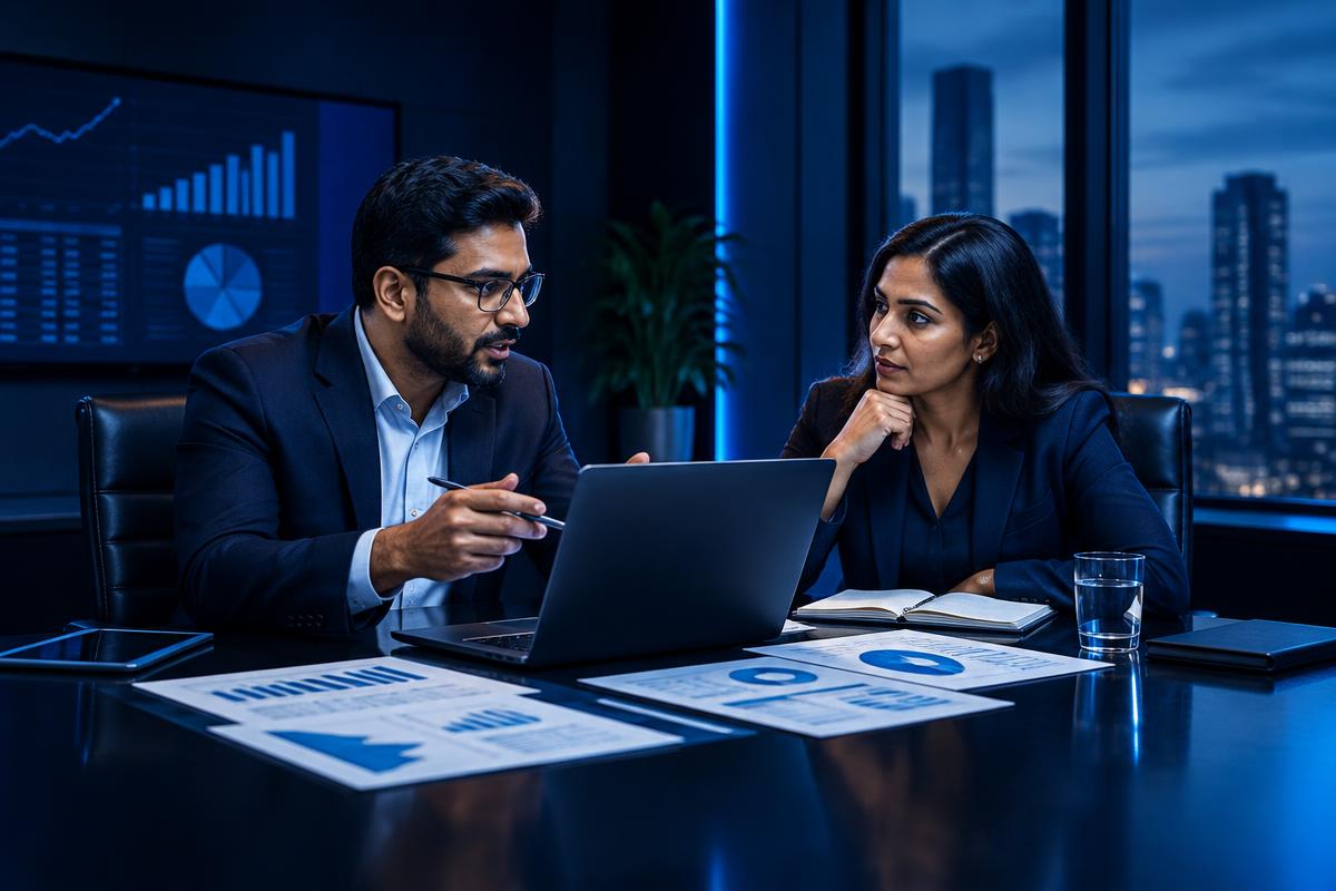 A virtual CFO discussing financial forecasts with a founder